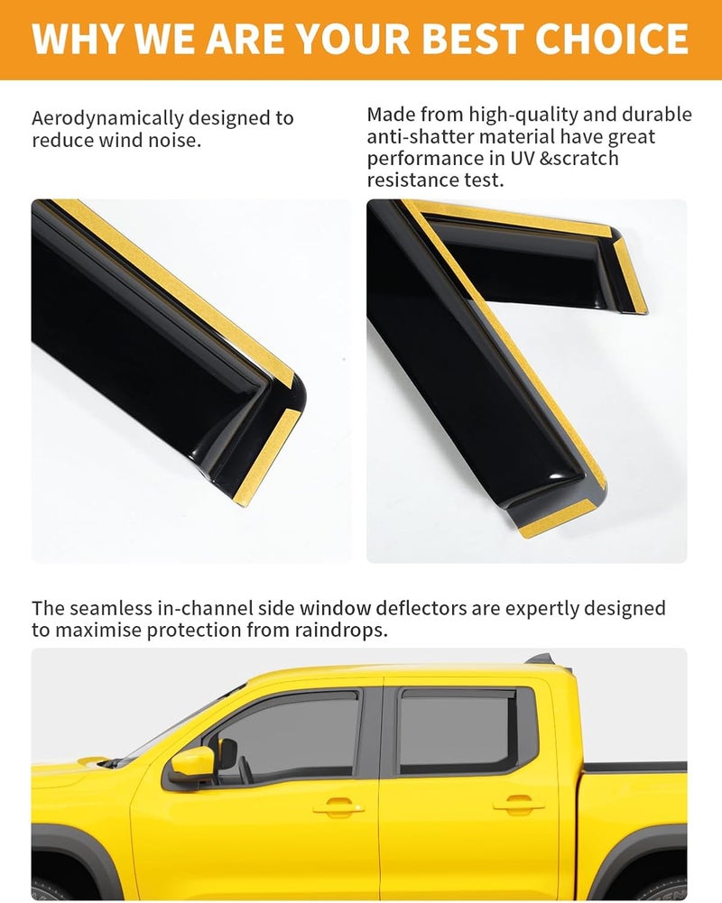 Deejecsun in-Channel Window Rain Guards Fit for Nissan Frontier 2022-2026 Crew Cab Rain Guards Extra Durable Window Deflectors Truck Vent Visors Vent Shades Car Accessories-4pcs - Image 5